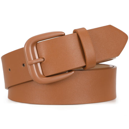 HOTSANSTHS Womens Belt with Same Color Square Buckle, 9 Hole Adjustable Flexible PU Leather Belt for Women Jeans Pants Dresses