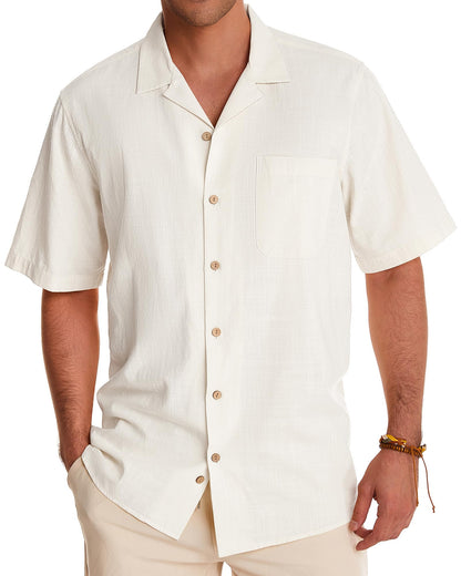 HOTAlimens & Gentle Mens Linen Shirts Cotton Hawaiian Shirts Short Sleeve Button Down Shirts Casual Summer Beach Tops
