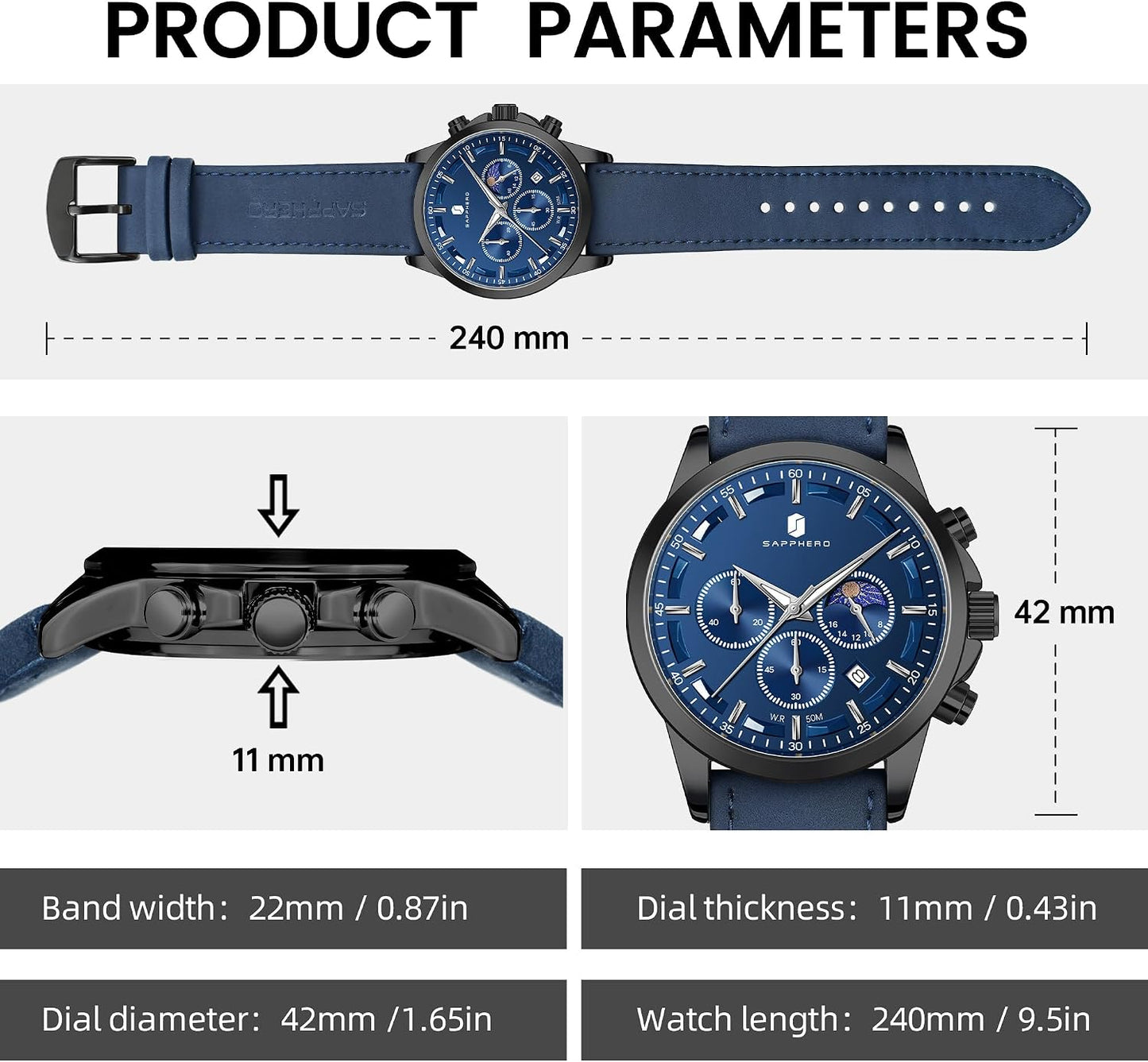 HOTBENYAR Mens Watches Analog Quartz Chronograph Waterproof Wrist Watches for Men Fashion Business Work Casual Sport Designer Dress Watch with Calendar Elegant Gifts for Men