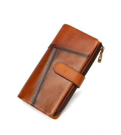 HOTKingTo Genuine Leather RFID Long Wallet for Women, Checkbook Card Holder | 18 card slots, ID windows, bill pockets and RFID blocking organize cash, cards, receipts and travel documents
