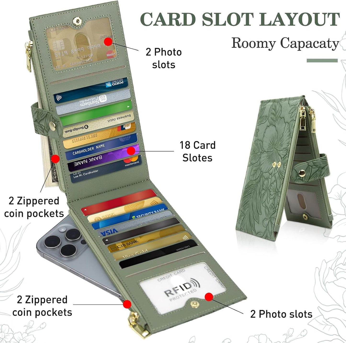 HOTGosect Women Wallet Embossed Leather RFID Blocking Designer Bifold Card Holder with ID Window Coin Pockets Credit Card Holder for Women