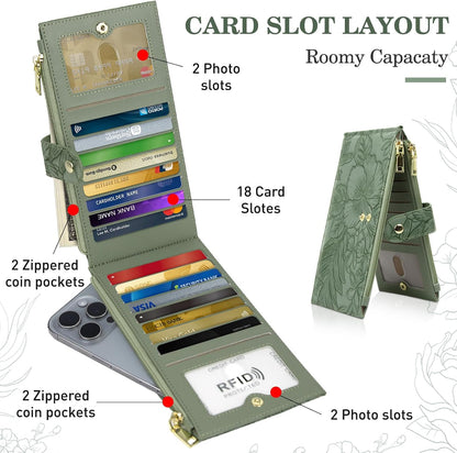 HOTGosect Women Wallet Embossed Leather RFID Blocking Designer Bifold Card Holder with ID Window Coin Pockets Credit Card Holder for Women
