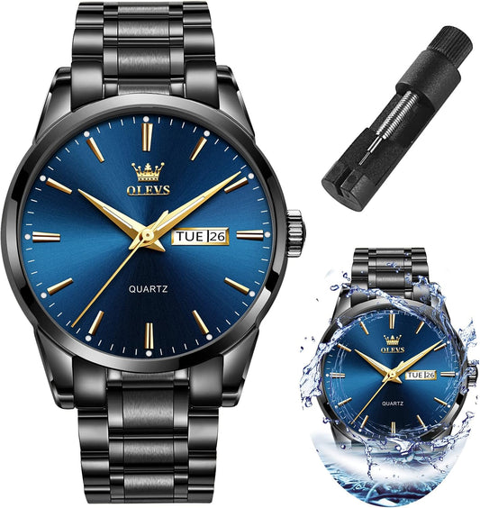 HOTOLEVS Mens Watches Luxury Waterproof Luminous Easy Read Chronograph Watches Full Gold/White Dail/Black Face with Calendar Wrist Watches
