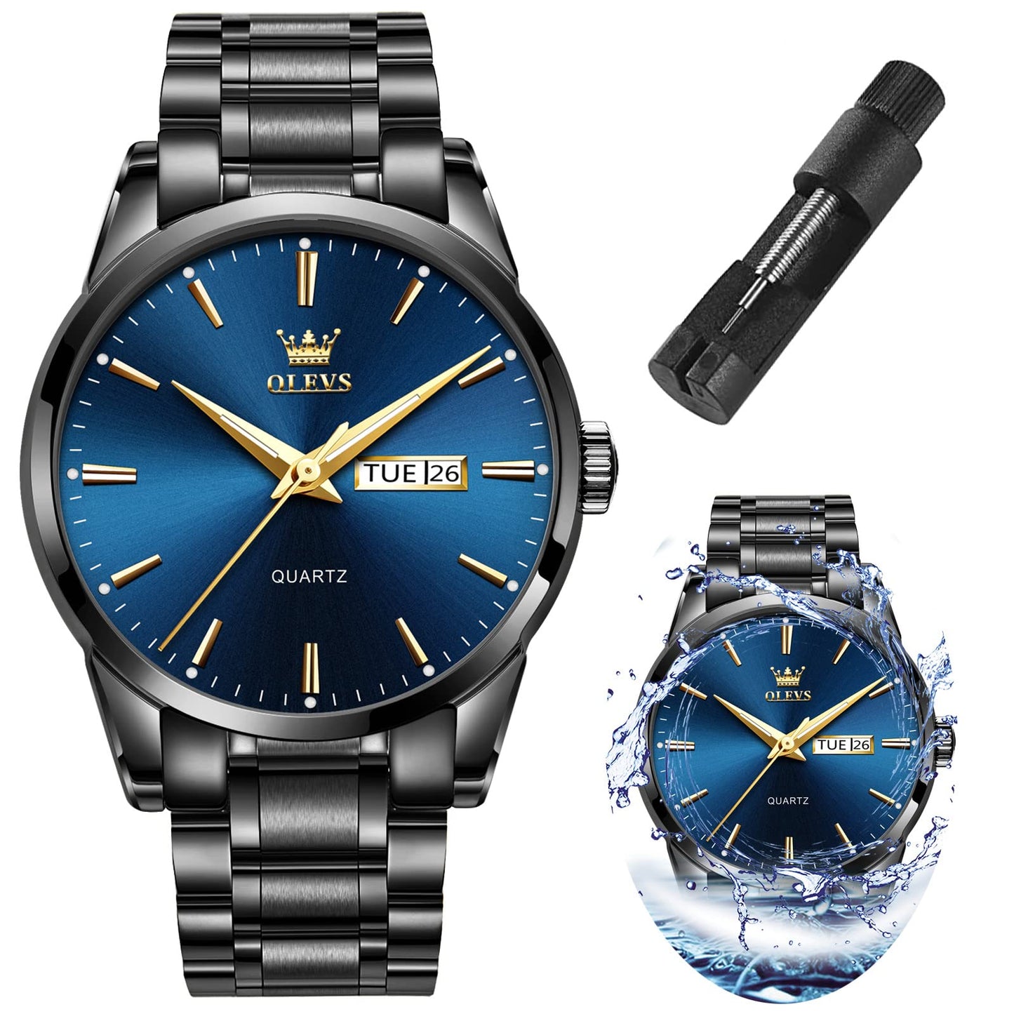 HOTOLEVS Mens Watches Luxury Waterproof Luminous Easy Read Chronograph Watches Full Gold/White Dail/Black Face with Calendar Wrist Watches
