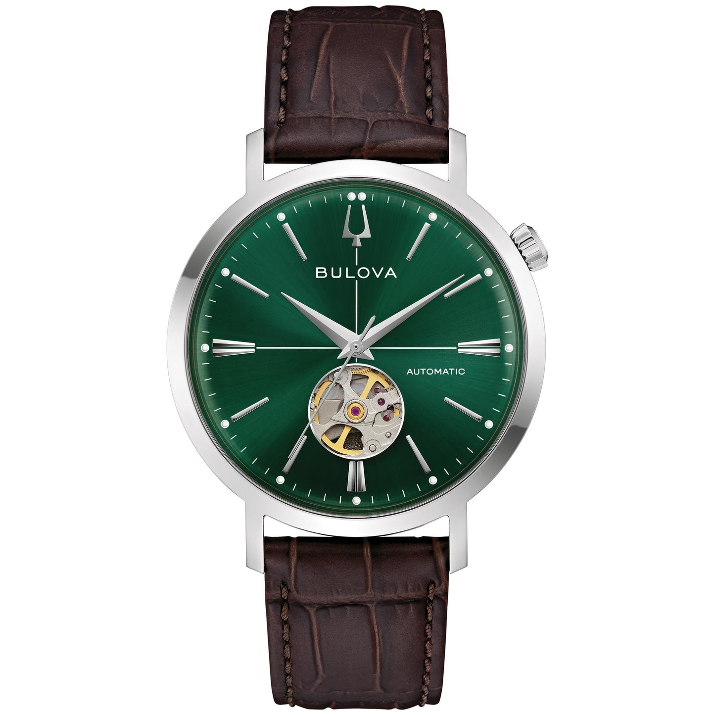 HOTBulova Men's Classic Aerojet 3-Hand Automatic Leather Strap Watch, Open Aperture, 40-Hour Power Reserve, Double Curved Mineral Crystal, 41mm