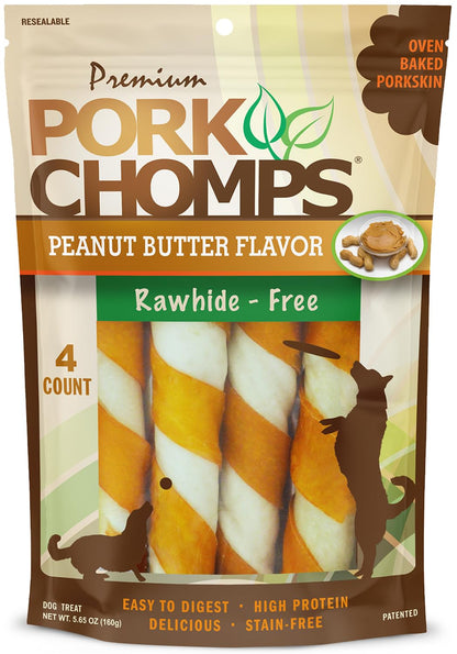 HOTPork Chomps Roasted Pork Skin Dog Chews, 6 Inch Twists, 15 Count - Long-Lasting Treats for Dogs - High Protein, Rawhide-Free, Low Fat, Healthy & Delicious Chews
