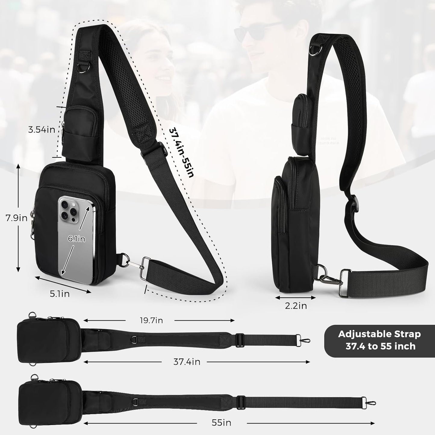 HOTVADOO Sling Bag, Crossbody Bag with Zipper Lock, RFID Blocking & Water Resistant for Men and Women