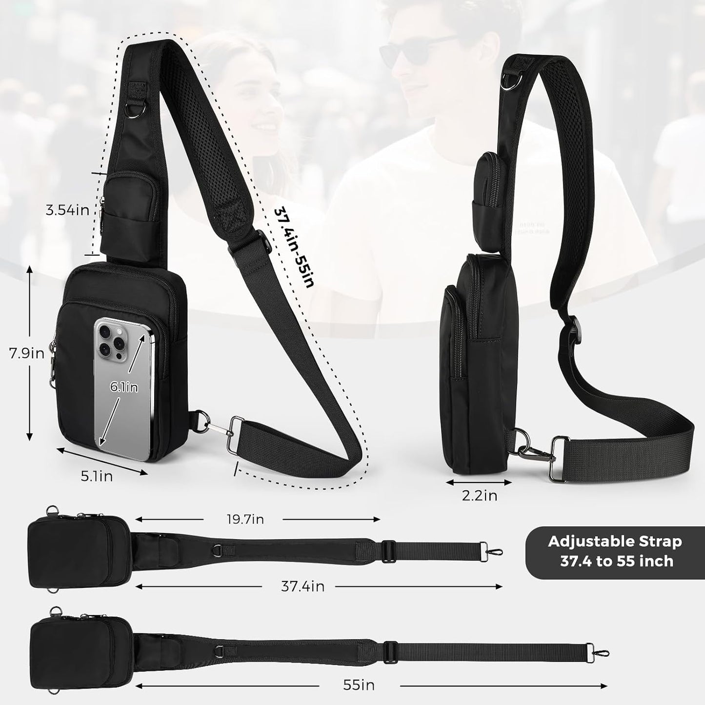 HOTVADOO Sling Bag, Crossbody Bag with Zipper Lock, RFID Blocking & Water Resistant for Men and Women