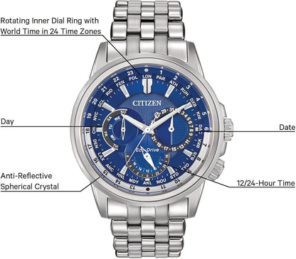 HOTCitizen Men's Eco-Drive Calendrier Classic Watch, 12/24 Hour Time, 3-Hand Day and Date, Chronograph, Luminous Hands