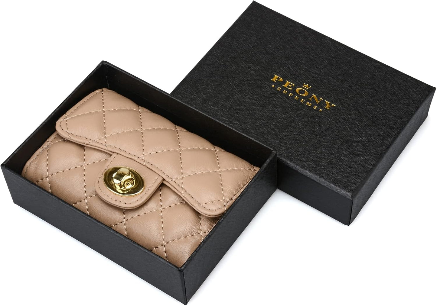 HOTLuxury Quilted Leather Card Holder Wallet Credit Card Holder Wallet Small Wallet Compact Wallet Coin Purse Business Card Holder Gift for Women Gift for Girl (Beige)