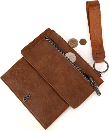 HOTMontana West X Wrangler Brown Wristlet Wallet Minimalist Clutch Womens Wallet Rfid Card Cases & Money Organizers with Coin Purse and Smooth Zipper