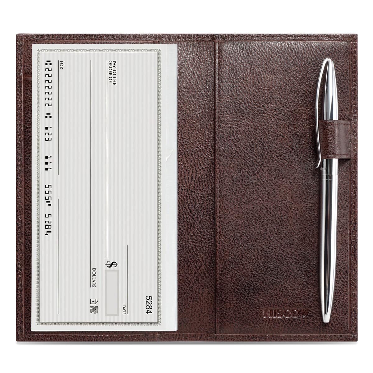 HOTHISCOW Leather Checkbook Cover for Duplicate Checks with Pen Holder | Full grain cowhide, personal check book & register pockets, removable vinyl divider, durable stitching, gifts for women men