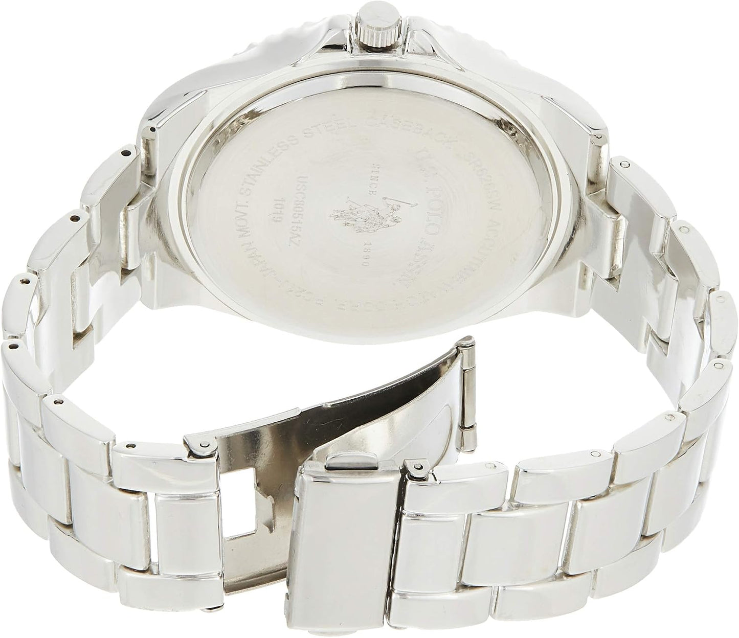HOTU.S. Polo Assn. Men's Analog Stainless Steel Watch with Black Dial and Rotating Bezel – Sleek Design, Adjustable Band, and Water-Resistant – Fits Wrists 5.5" to 8"