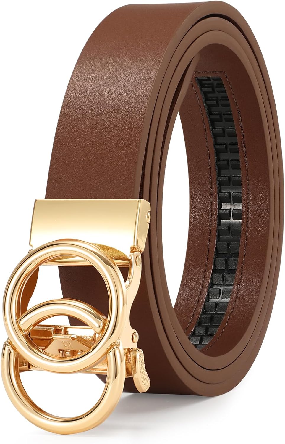 HOTSUOSDEY Womens Ratchet Leather Belt for Jeans Dress Pants Ladies Adjustable No Holes Belt with Automatic Sliding Buckle,1.2"