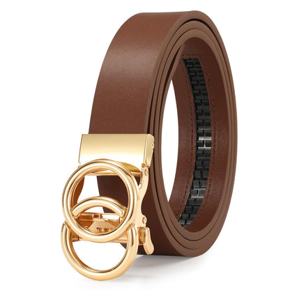 HOTSUOSDEY Womens Ratchet Leather Belt for Jeans Dress Pants Ladies Adjustable No Holes Belt with Automatic Sliding Buckle,1.2"