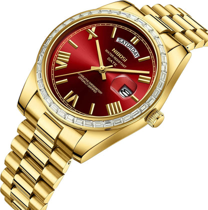 HOTNIBOSI Men's Watches Analog Quartz Diamond Bezel Stainless Steel Dial Rose Gold Silver Watches for Men Waterproof Business Classic Dress Wrist Watch with Day Date