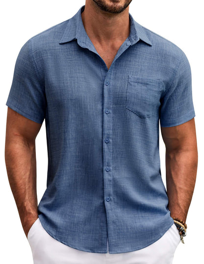 HOTCOOFANDY Mens Button Down Short Sleeve Shirt Casual Shirts Summer Beach Textured Shirts with Pocket