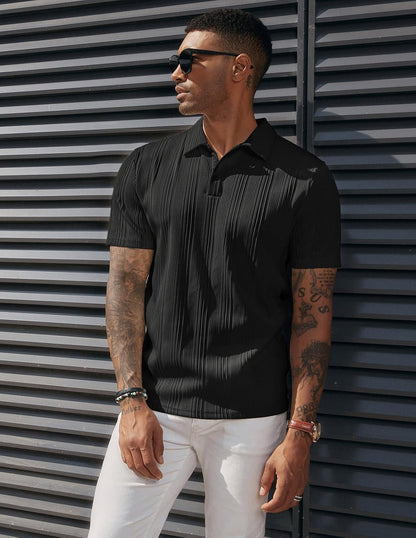 HOTPJ PAUL JONES Mens Polo Shirts Textured Knit Polo Stretchy Regular Fit Collared Golf Shirts