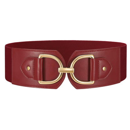 HOTWERFORU Women Elastic Wide Waist Belts for Dresses Fashion Wide Stretchy Belts for Women Big Gold Buckle Thick Dress Belt