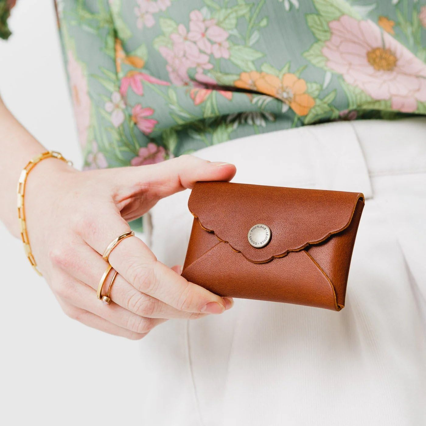 HOTPortland Leather Goods Mini Daisy Wallet for Women – Handmade from the Finest Full-Grain Hides – Features Envelope Design with Snap Closure – Honey