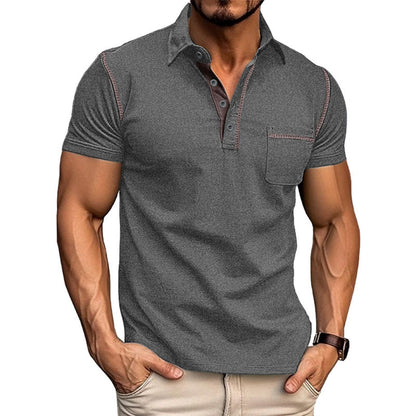HOTMen's Fashion Polo Shirts Classic Short Sleeve Lightweight Button Cotton T-Shirt Casual Golf Tee Tops with Pocket