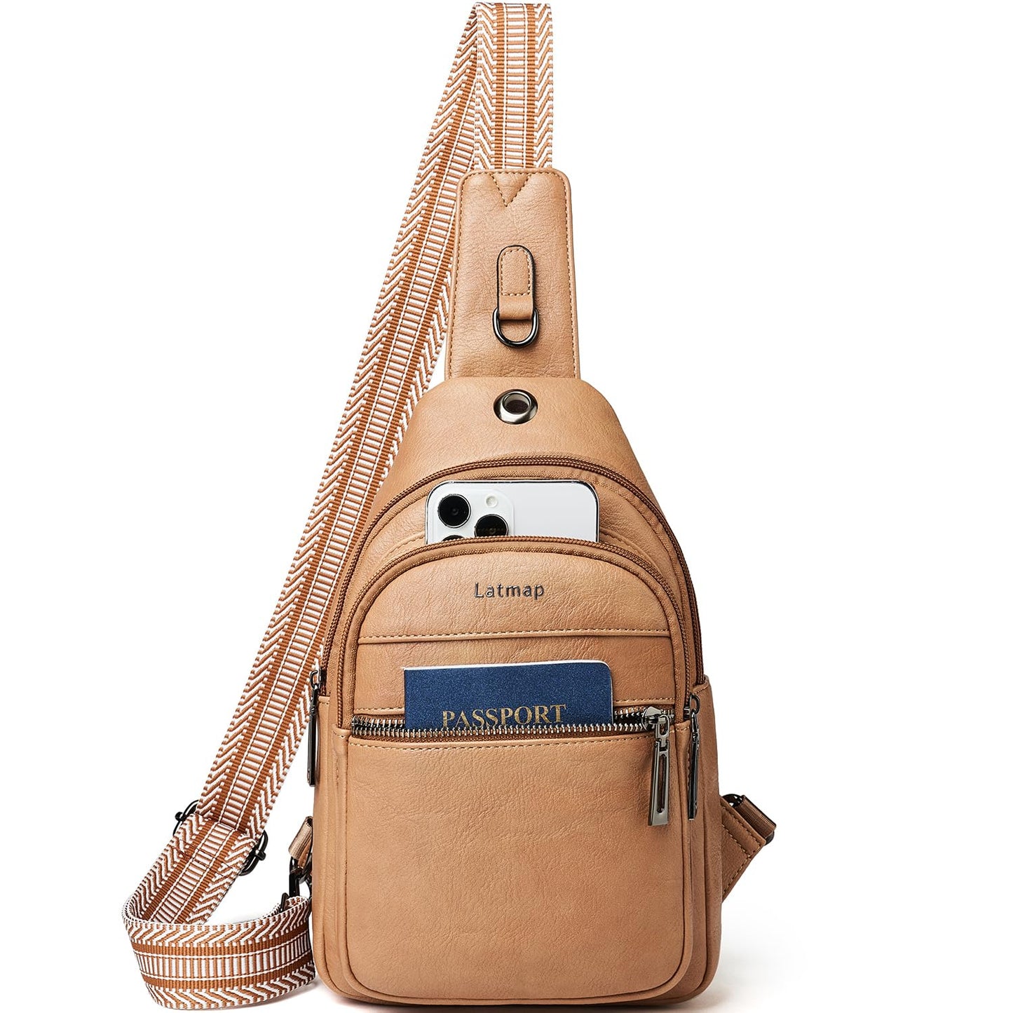 HOTLATMAP 7L Sling Bag For Women Faux Leather Anti Theft Small Casual Daypack Backpack Fanny Pack Crossbody Chest Bags Purse Waterproof Brown