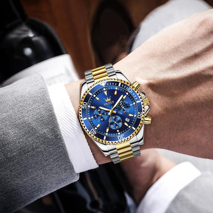 HOTOLEVS Men's Waterproof Watches Stainless Steel Waterproof Chronograph Wrist Watches Luxury Dress White Luminous Big Face Analog Quartz Male Watches