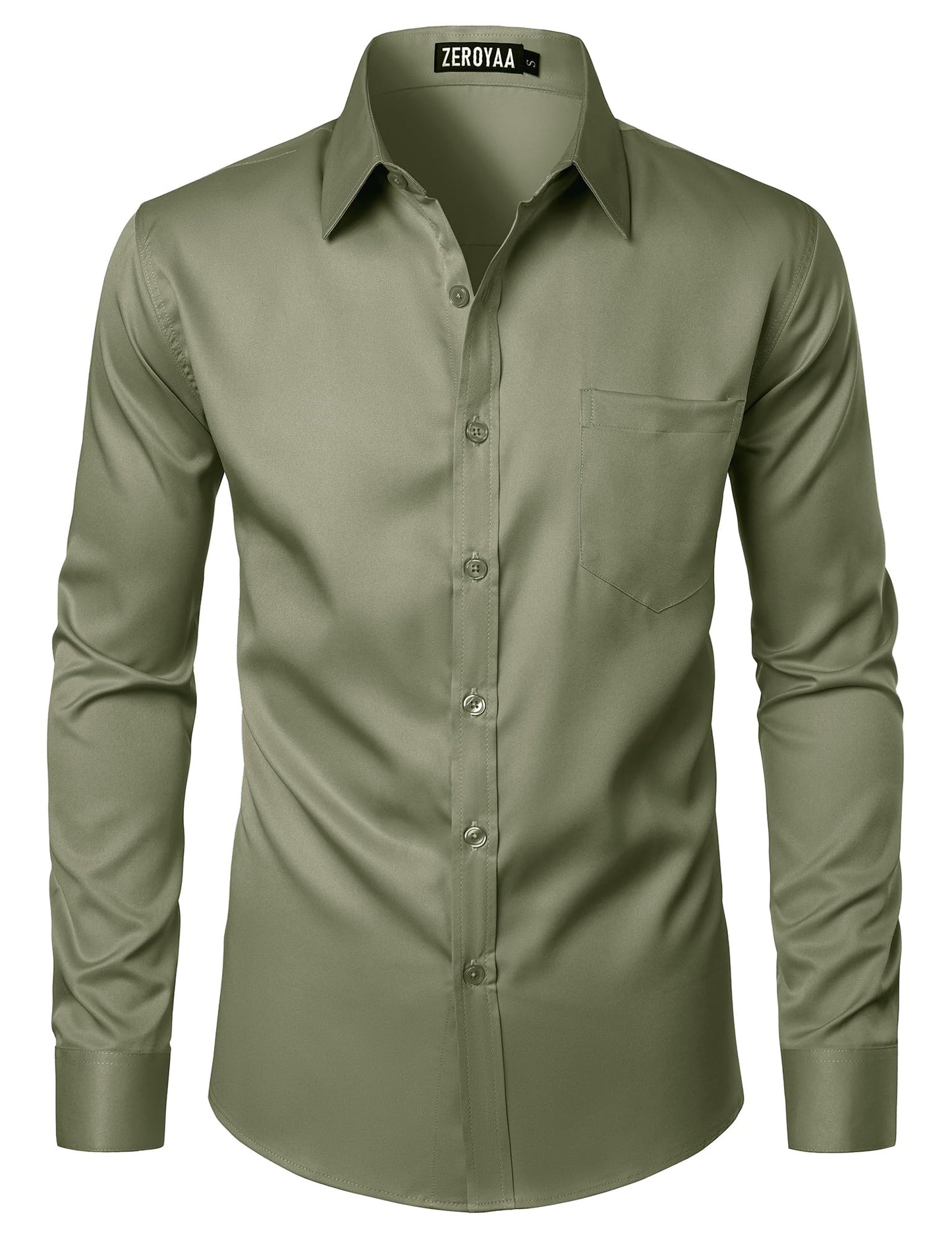 HOTZEROYAA Men's Urban Stylish Casual Business Slim Fit Long Sleeve Button Up Dress Shirt with Pocket