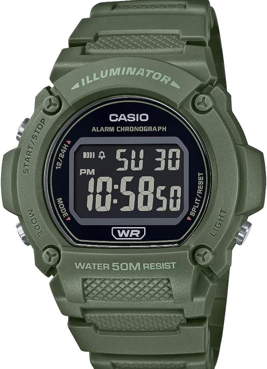 HOTCasio W219H Series | Men’s Digital Watch | 50M WR | LED Illuminator | 100 SEC Chronograph | 1/100 SEC Stopwatch | Daily Alarm | Hourly Time Signal | Auto Calendar | 7 Year Battery