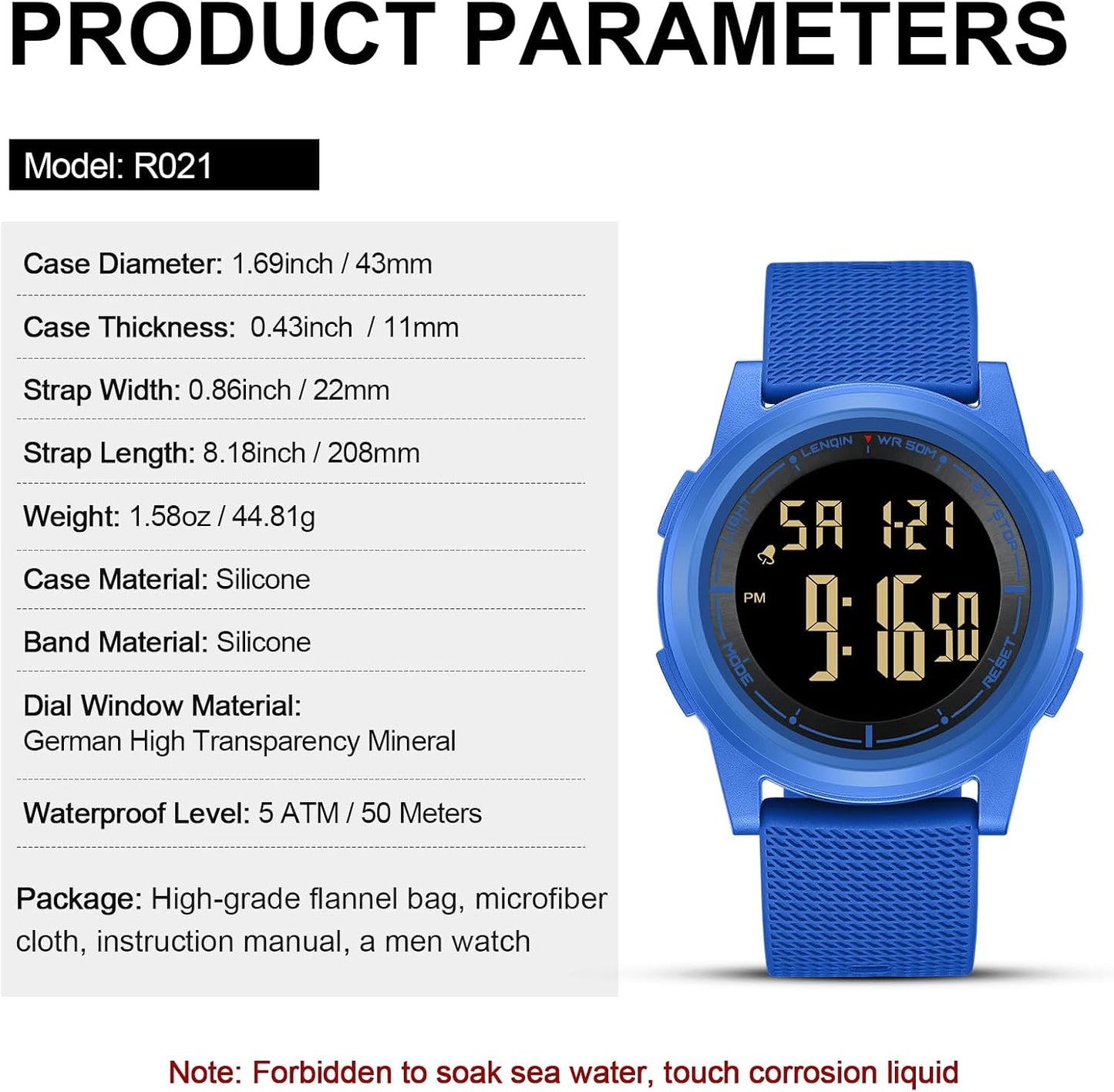 HOTHANPOSH Mens Digital Watch Ultra Thin Minimalist Sports Waterproof Outdoor LED Screen Large Face Wrist Watches for Men with Back Light Alarm Date Stopwatch