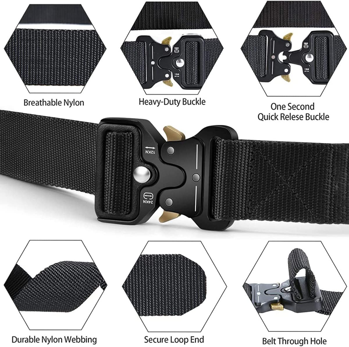 HOTMOZETO Tactical Belts for Men Military Style Work Hiking Riggers Web Gun Belt with Heavy Duty Quick Release Metal Buckle