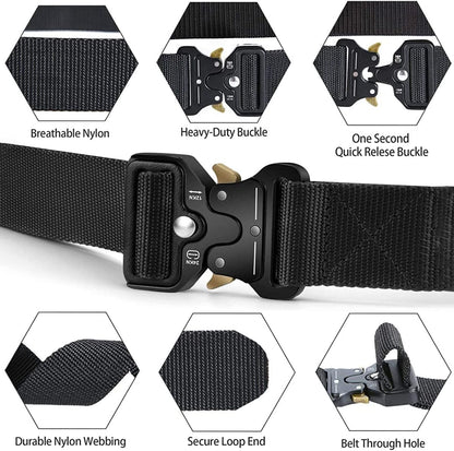 HOTMOZETO Tactical Belts for Men Military Style Work Hiking Riggers Web Gun Belt with Heavy Duty Quick Release Metal Buckle