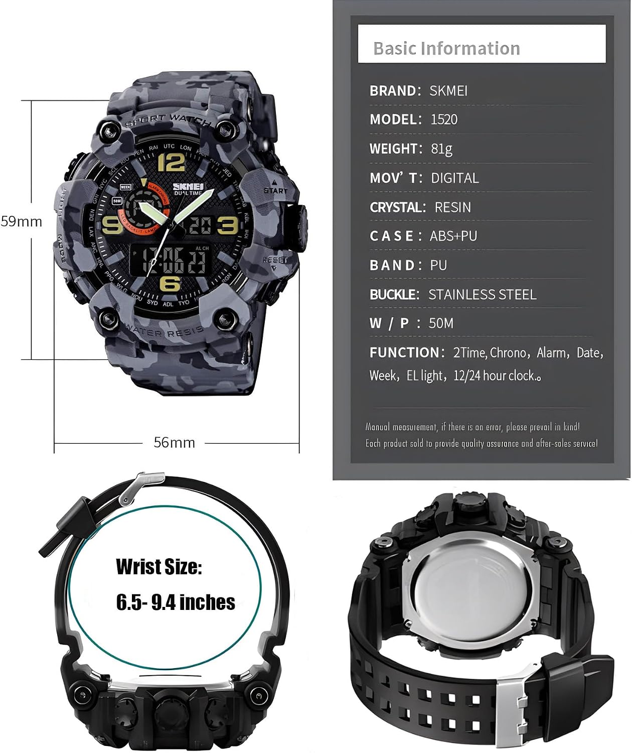HOTGosasa Men's Large Face Outdoor Sports Watches Military S-Shock Watch Waterproof, Backlight, Alarm, Stopwatch Features - Rugged Wristwatch for Training, Hiking, and Adventure