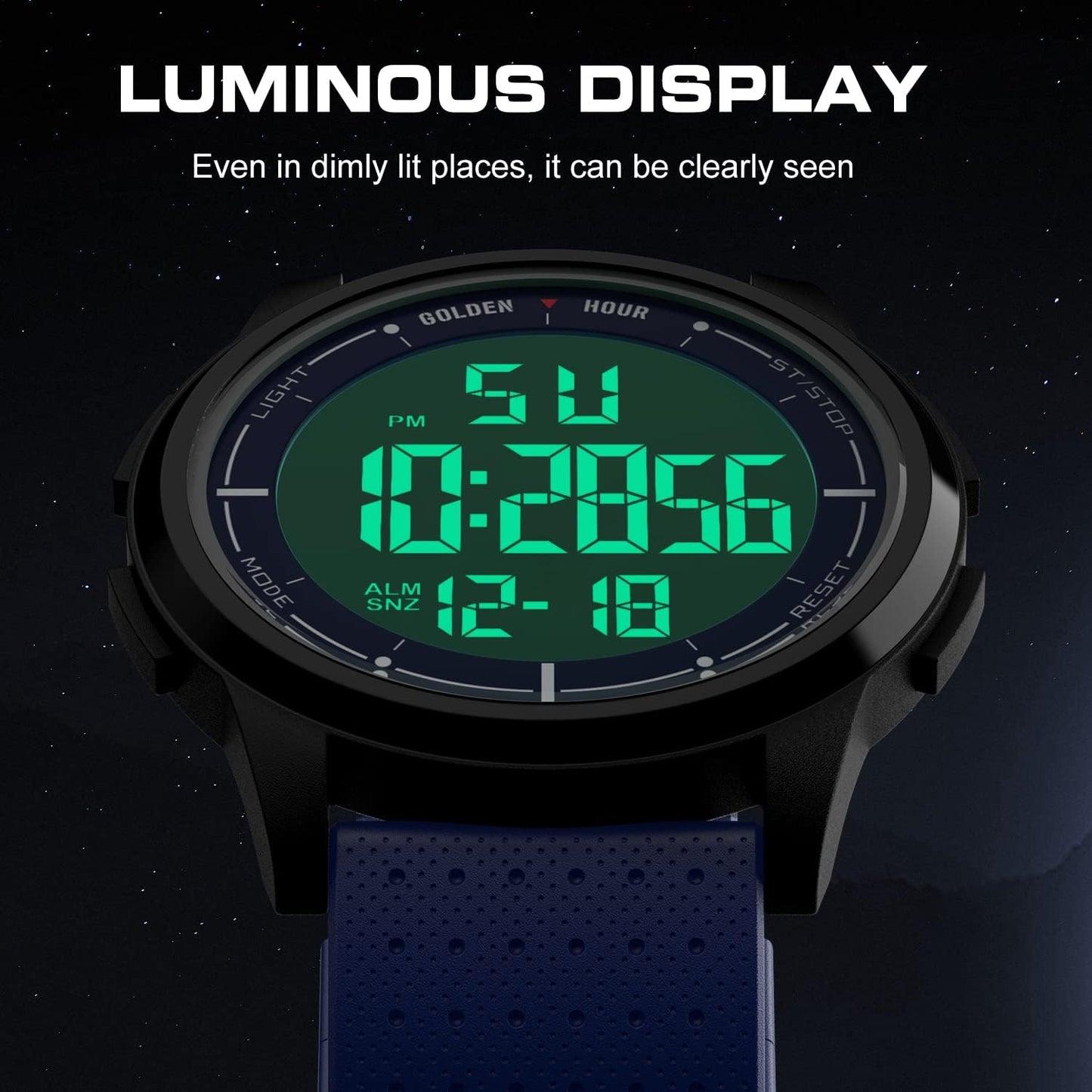 HOTGOLDEN HOUR Ultra-Thin Minimalist Sports Waterproof Digital Watches Men with Wide-Angle Display Rubber Strap Wrist Watch for Men Women
