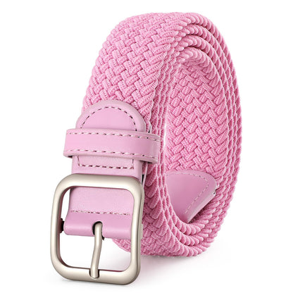 HOTXZQTIVE Women Elastic Braided Belt with Black Buckle, Woven Stretch Fabric
