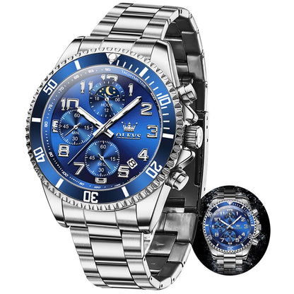 HOTOLEVS Mens Watches Chronograph Watch Luxury Dress Stainless Steel Waterproof Watches for Men Moon Phase Luminous Business Calendar Wrist Watch Blue/Black/Green/Gold/Face