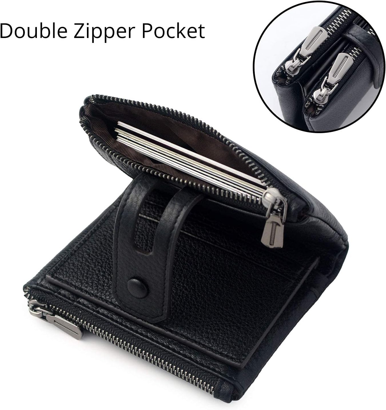 HOTBveyzi Small Soft Leather Wallet for Women RFID Blocking Ladies Card Holder with Double Zipper Pocket