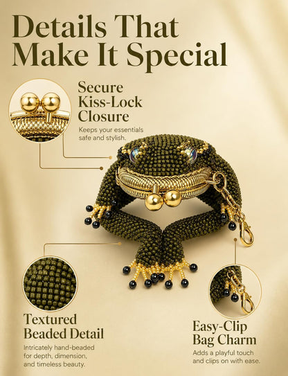 HOTFrog Coin Purse, Beaded Kiss Lock Keychain Pouch with Lucky Toad Design (2 PCS)