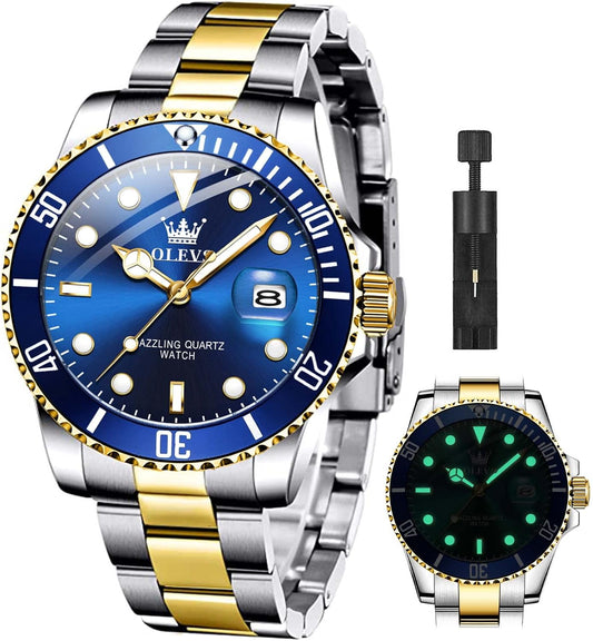 HOTOLEVS Luxury Watches for Men Big Stainless Steel Waterproof Analog Quartz