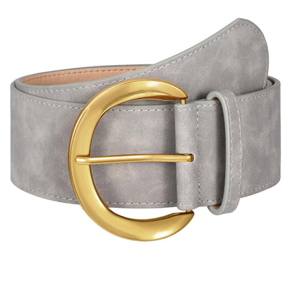 HOTWHIPPY Women’s Wide Leather Belt for Dresses Fashion Casual Laides Thick Suede Belt with Gold Buckle