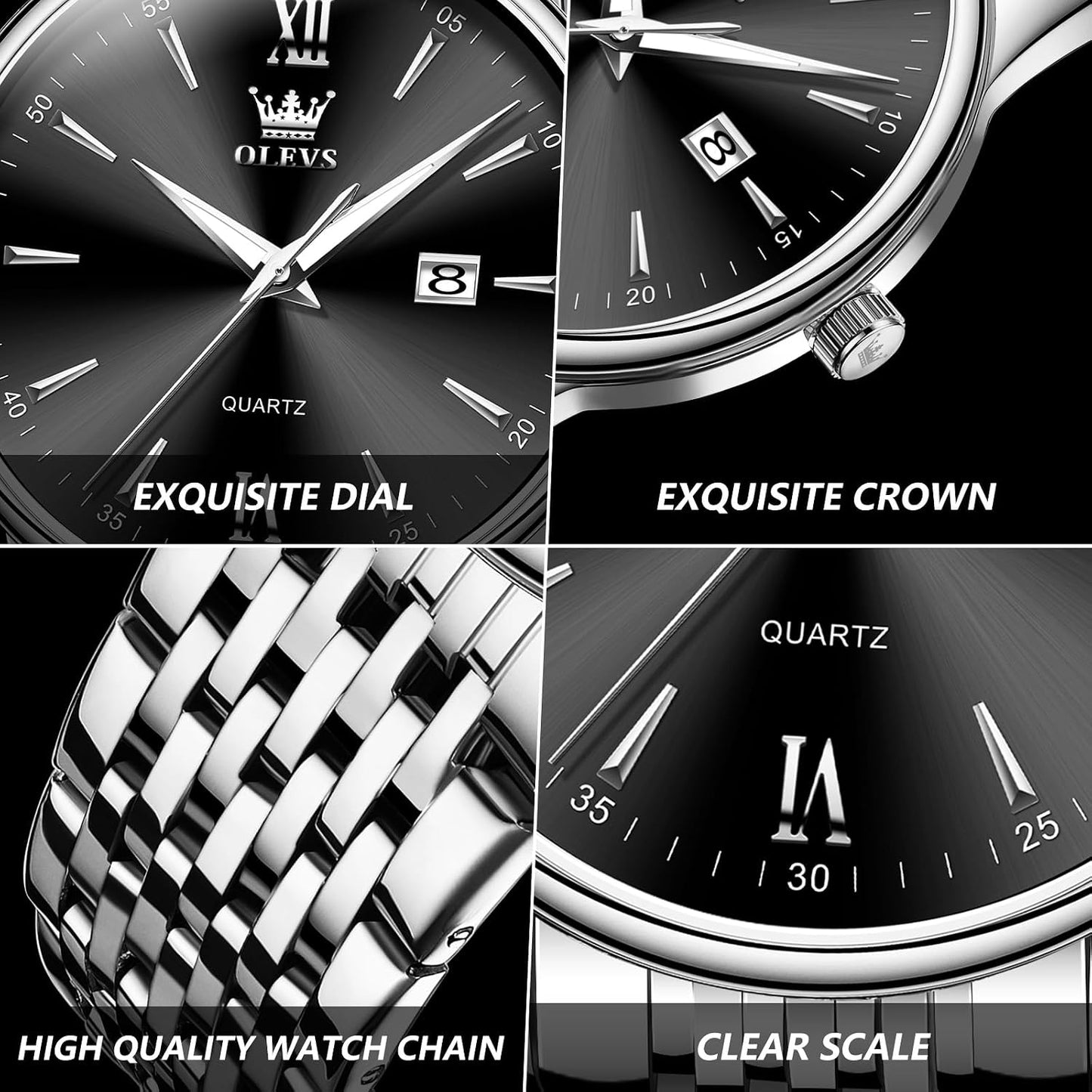 HOTOLEVS Men's Watch,Classic Silver Watches for Men, Waterproof Stainless Steel Roman Numbers Men's Watch Easy to Read