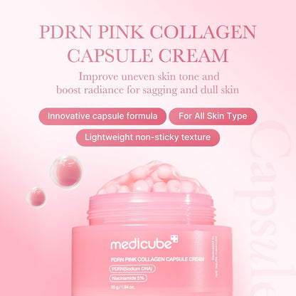 HOTmedicube Capsule Cream with Salmon DNA PDRN Pink Collagen | Lightweight Moisturizing Cream with PDRN, Niacinamide for Uneven Skin Tone and Texture, Glow hydration | Korean Skincare, 1.94 oz