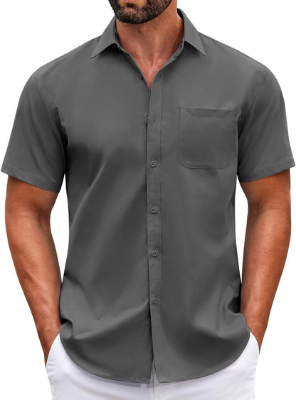 HOTCOOFANDY Mens Short Sleeve Casual Button Down Shirts Summer Untucked Dress Shirts with Pocket