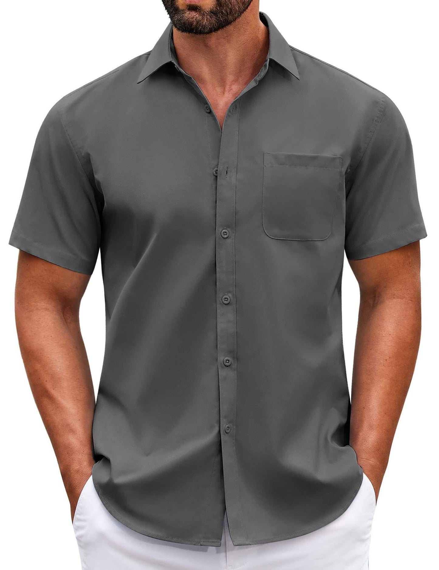 HOTCOOFANDY Mens Short Sleeve Casual Button Down Shirts Summer Untucked Dress Shirts with Pocket