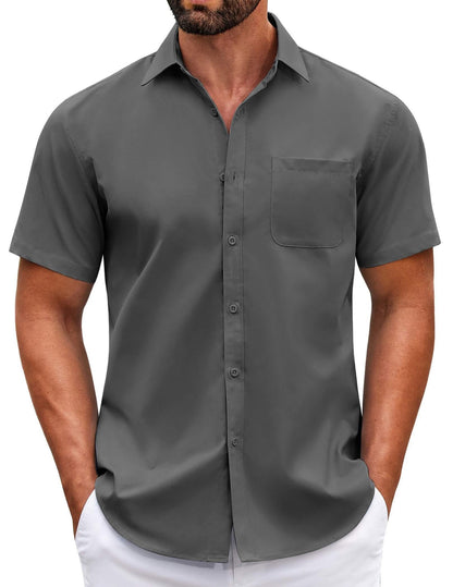 HOTCOOFANDY Mens Short Sleeve Casual Button Down Shirts Summer Untucked Dress Shirts with Pocket
