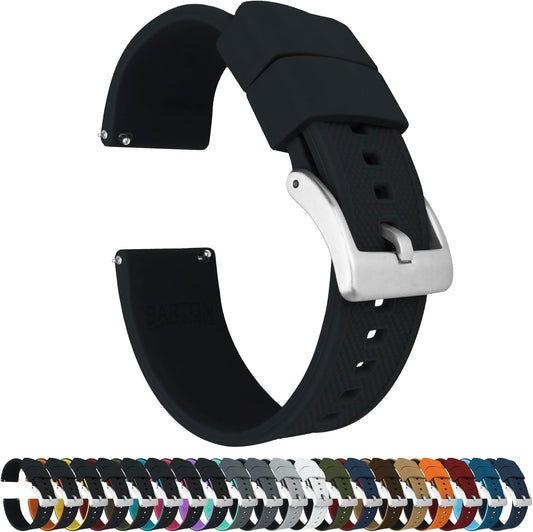 HOTBARTON Elite Silicone Watch Bands - Quick Release - Choose Strap Color & Buckle Color (Stainless Steel, Black PVD or Gunmetal Grey) - 18mm, 20mm, 22mm & 24mm Watch Straps