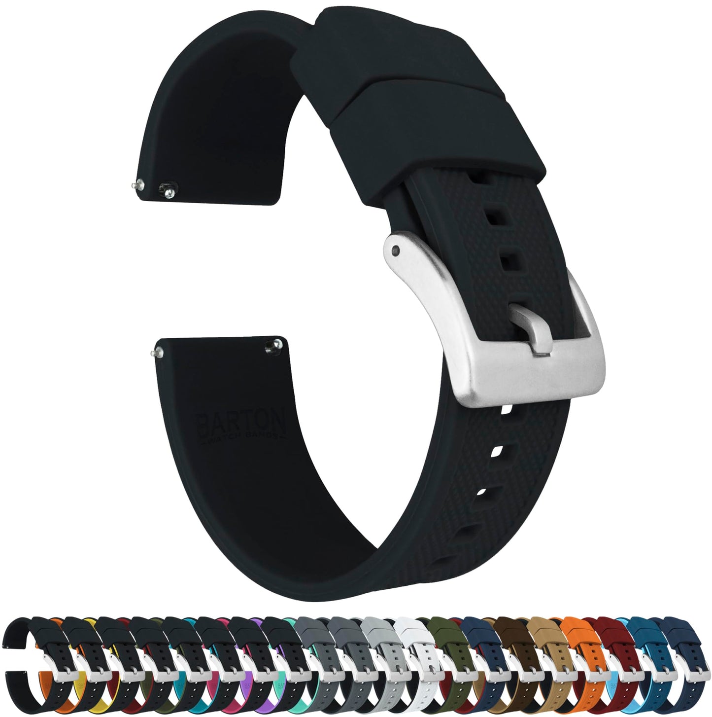 HOTBARTON Elite Silicone Watch Bands - Quick Release - Choose Strap Color & Buckle Color (Stainless Steel, Black PVD or Gunmetal Grey) - 18mm, 20mm, 22mm & 24mm Watch Straps