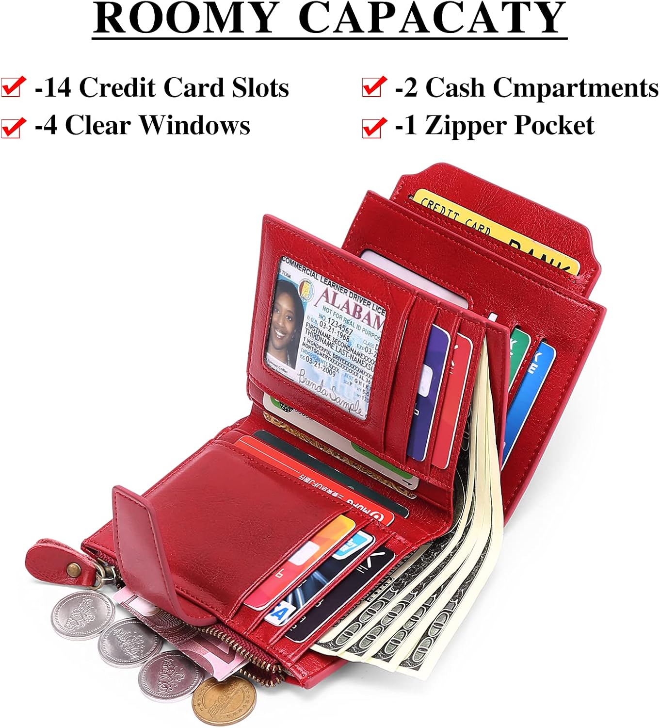 HOTFALAN MULE Small Wallet for Women Leather Bifold Compact RFID Blocking Small Womens Wallet Purse