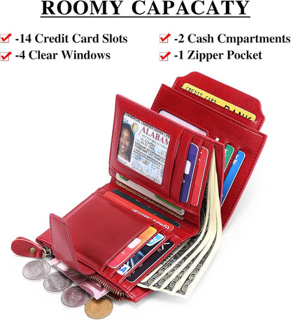 HOTFALAN MULE Small Wallet for Women Leather Bifold Compact RFID Blocking Small Womens Wallet Purse