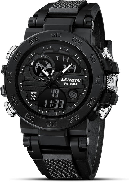 HOTLN LENQIN Mens Watches Digital Military Watch for Men Stopwatch Army Survival Tactical Sports Outdoor Big Face Waterproof Men's Wrist Watches with LED Backlight/Timer/Alarm/Date